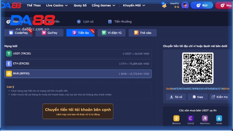 Da88 hỗ trợ đa dạng phương thức giao dịch